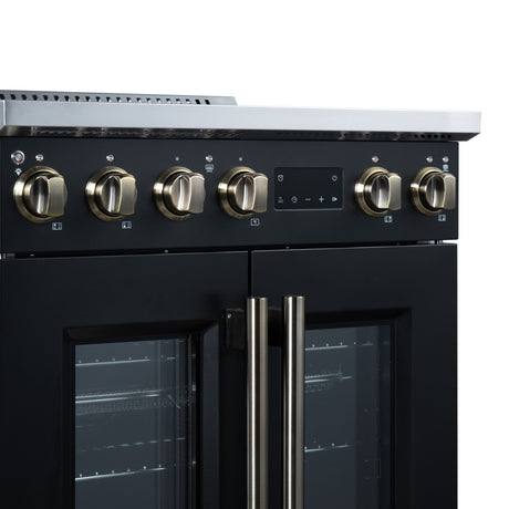 Torino French Door 30 Inch Induction Range with Air Fryer, Air Sous Vide & True Convection, Dual Broiler, Black