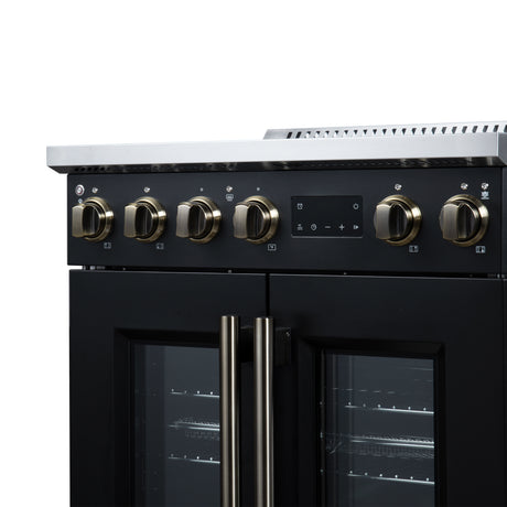 Torino French Door 30 Inch Induction Range with Air Fryer, Air Sous Vide & True Convection, Dual Broiler, Black