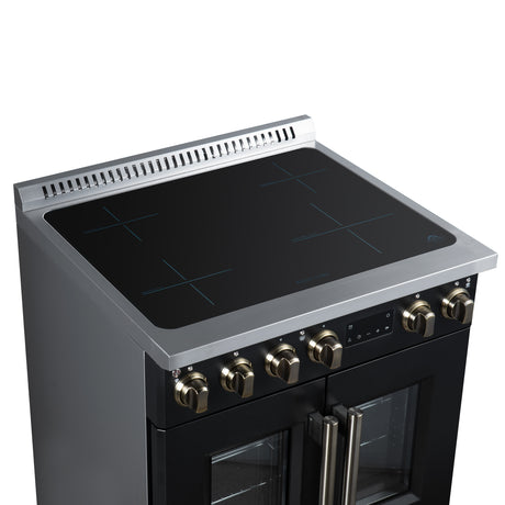 Torino French Door 30 Inch Induction Range with Air Fryer, Air Sous Vide & True Convection, Dual Broiler, Black