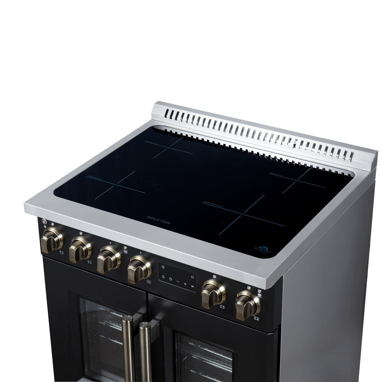 Torino French Door 30 Inch Induction Range with Air Fryer, Air Sous Vide & True Convection, Dual Broiler, Black