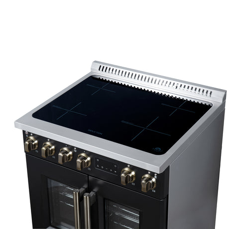 Torino French Door 30 Inch Induction Range with Air Fryer, Air Sous Vide & True Convection, Dual Broiler, Black