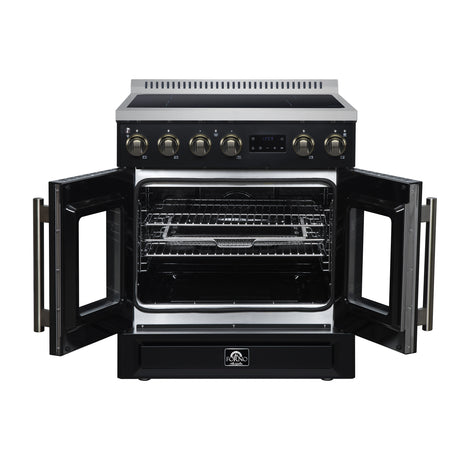 Torino French Door 30 Inch Induction Range with Air Fryer, Air Sous Vide & True Convection, Dual Broiler, Black