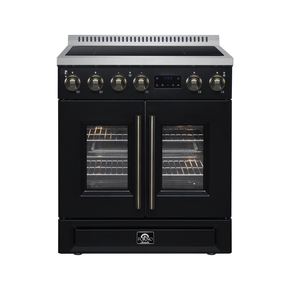 Torino French Door 30 Inch Induction Range with Air Fryer, Air Sous Vide & True Convection, Dual Broiler, Black