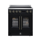 Torino French Door 30 Inch Induction Range with Air Fryer, Air Sous Vide & True Convection, Dual Broiler, Black