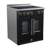 Torino French Door 30 Inch Induction Range with Air Fryer, Air Sous Vide & True Convection, Dual Broiler, Black