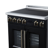 Torino French Door 30 Inch Induction Range with Air Fryer, Air Sous Vide & True Convection, Dual Broiler, Black