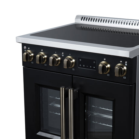Torino French Door 30 Inch Induction Range with Air Fryer, Air Sous Vide & True Convection, Dual Broiler, Black