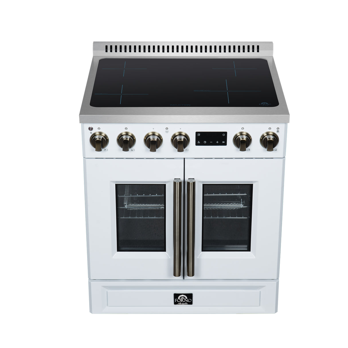 Torino French Door 30 Inch Induction Range with Air Fryer, Air Sous Vide & True Convection, Dual Broiler, White