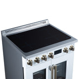 Torino French Door 30 Inch Induction Range with Air Fryer, Air Sous Vide & True Convection, Dual Broiler, White