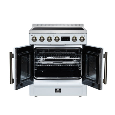 Torino French Door 30 Inch Induction Range with Air Fryer, Air Sous Vide & True Convection, Dual Broiler, White