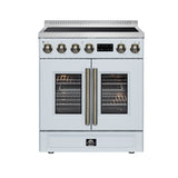 Torino French Door 30 Inch Induction Range with Air Fryer, Air Sous Vide & True Convection, Dual Broiler, White