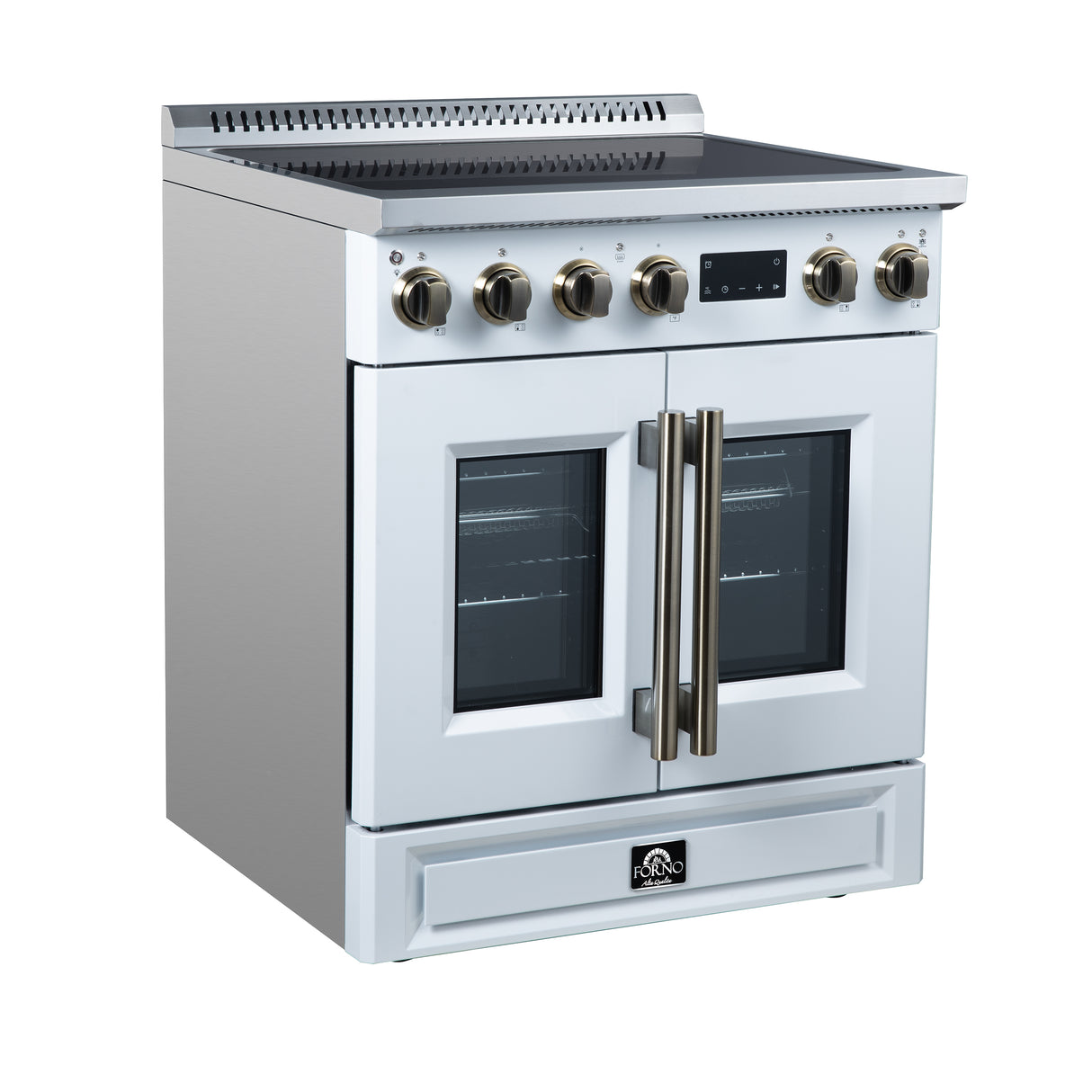 Torino French Door 30 Inch Induction Range with Air Fryer, Air Sous Vide & True Convection, Dual Broiler, White