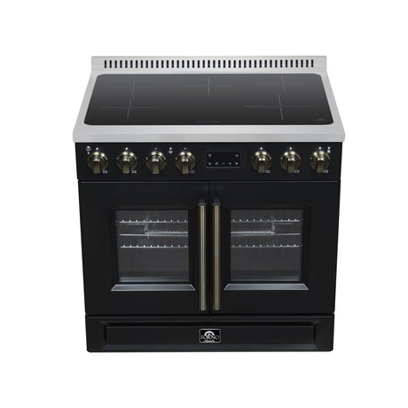 Torino French Door 36 Inch Induction Range with Air Fryer, Air Sous Vide & True Convection, Dual Broiler, Black