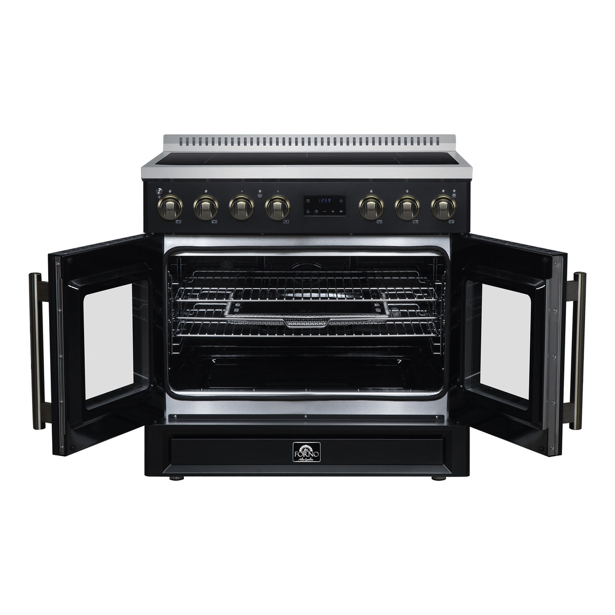 Torino French Door 36 Inch Induction Range with Air Fryer, Air Sous Vide & True Convection, Dual Broiler, Black