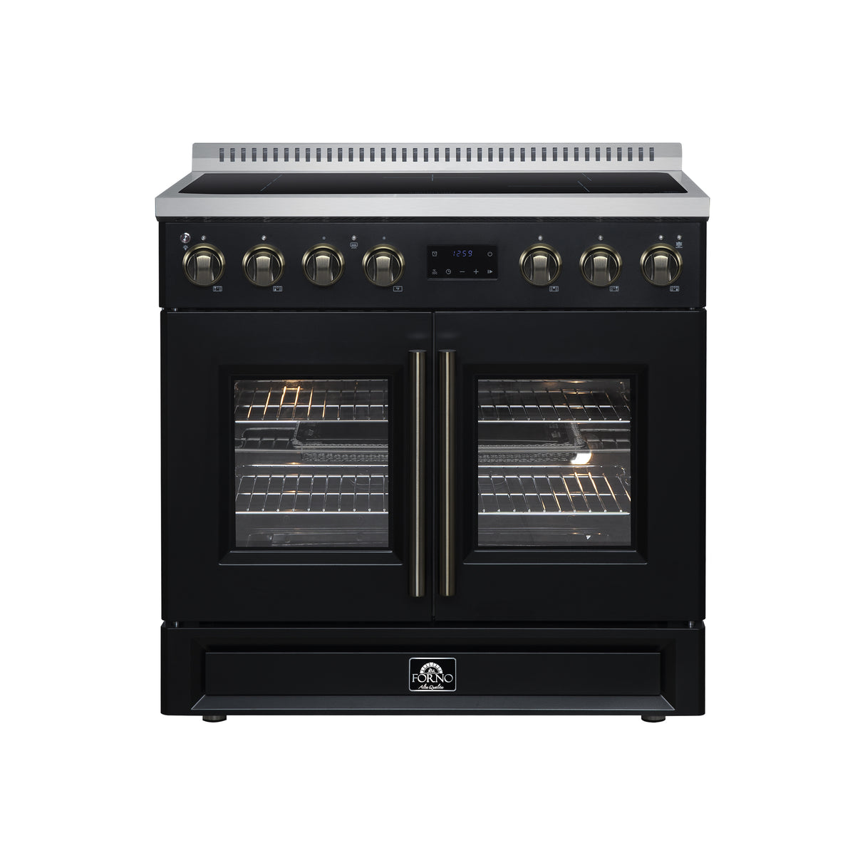 Torino French Door 36 Inch Induction Range with Air Fryer, Air Sous Vide & True Convection, Dual Broiler, Black