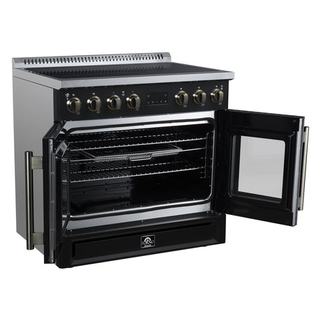 Torino French Door 36 Inch Induction Range with Air Fryer, Air Sous Vide & True Convection, Dual Broiler, Black