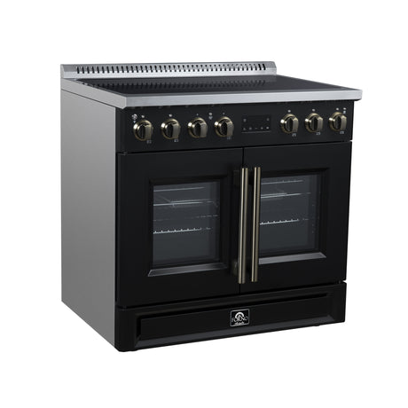 Torino French Door 36 Inch Induction Range with Air Fryer, Air Sous Vide & True Convection, Dual Broiler, Black