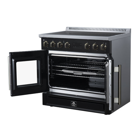 Torino French Door 36 Inch Induction Range with Air Fryer, Air Sous Vide & True Convection, Dual Broiler, Black