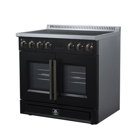 Torino French Door 36 Inch Induction Range with Air Fryer, Air Sous Vide & True Convection, Dual Broiler, Black
