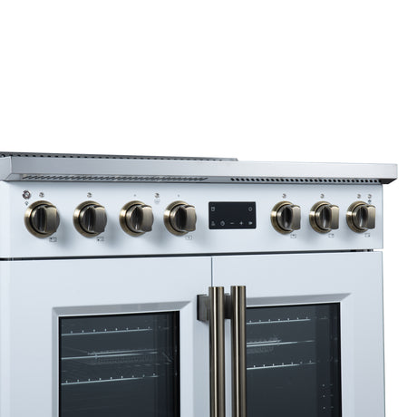 Torino French Door 36 Inch Induction Range with Air Fryer, Air Sous Vide & True Convection, Dual Broiler, White