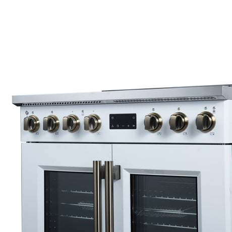Torino French Door 36 Inch Induction Range with Air Fryer, Air Sous Vide & True Convection, Dual Broiler, White