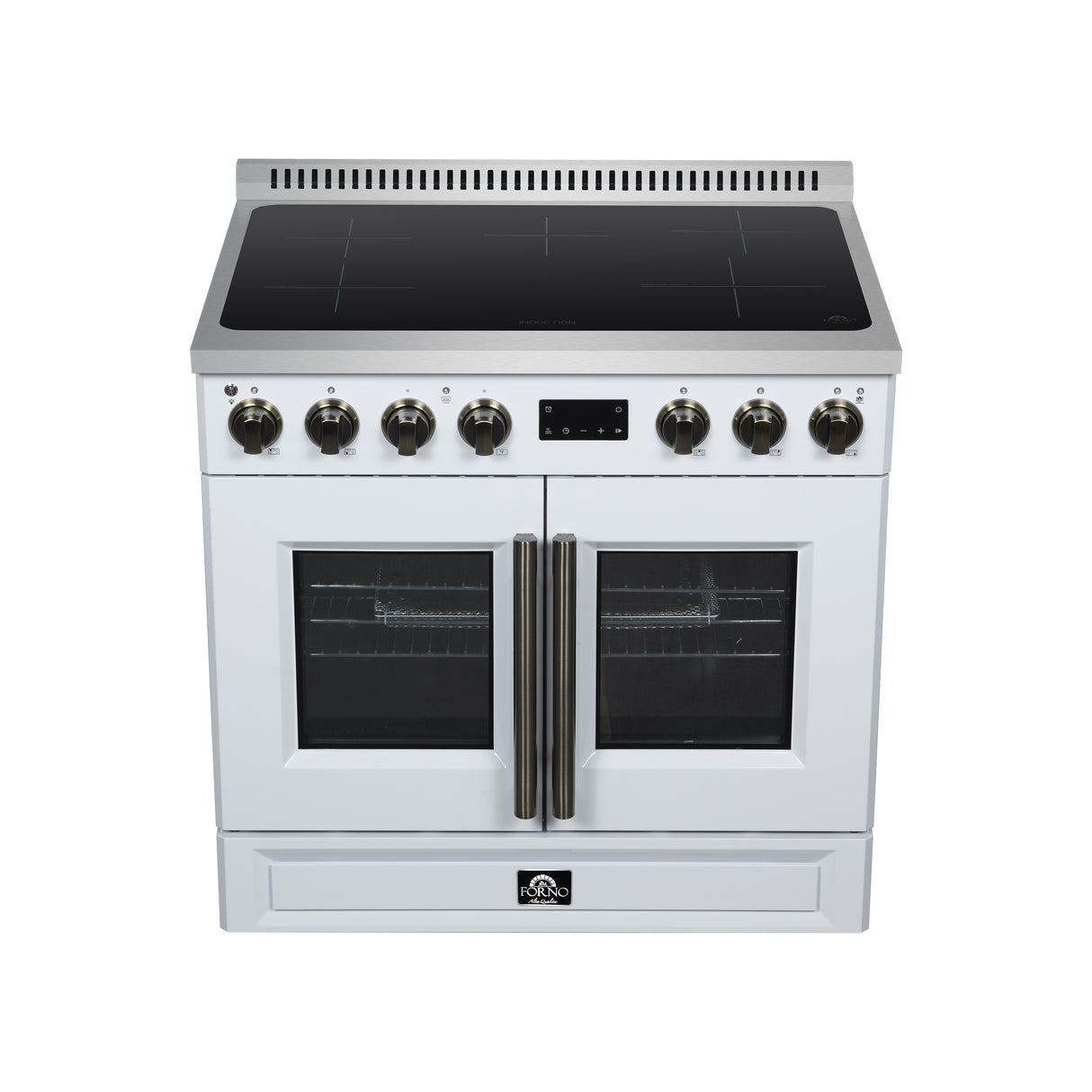 Torino French Door 36 Inch Induction Range with Air Fryer, Air Sous Vide & True Convection, Dual Broiler, White