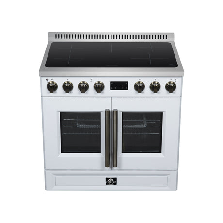 Torino French Door 36 Inch Induction Range with Air Fryer, Air Sous Vide & True Convection, Dual Broiler, White