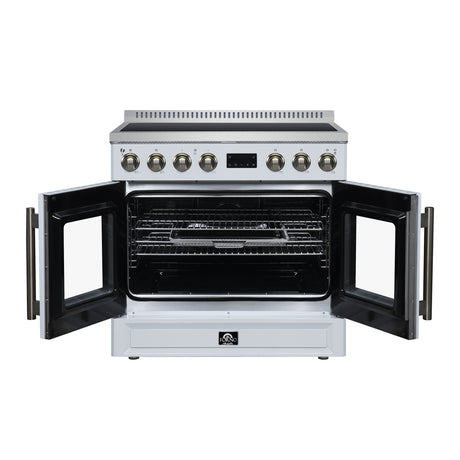 Torino French Door 36 Inch Induction Range with Air Fryer, Air Sous Vide & True Convection, Dual Broiler, White