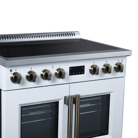 Torino French Door 36 Inch Induction Range with Air Fryer, Air Sous Vide & True Convection, Dual Broiler, White