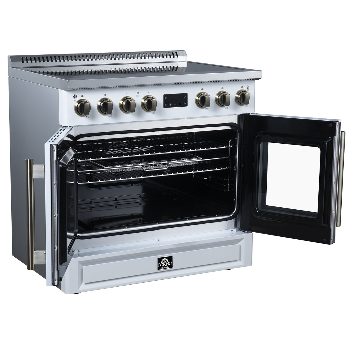 Torino French Door 36 Inch Induction Range with Air Fryer, Air Sous Vide & True Convection, Dual Broiler, White