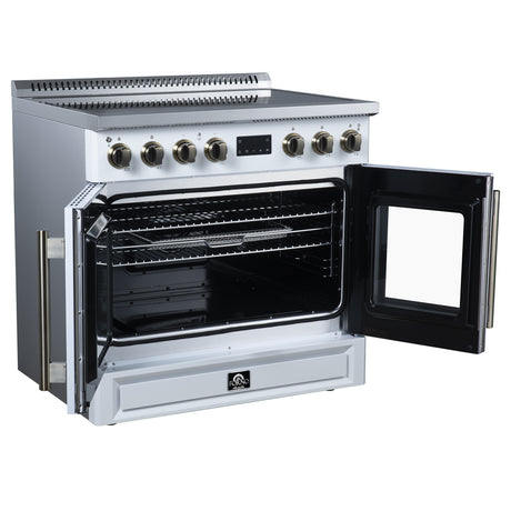 Torino French Door 36 Inch Induction Range with Air Fryer, Air Sous Vide & True Convection, Dual Broiler, White