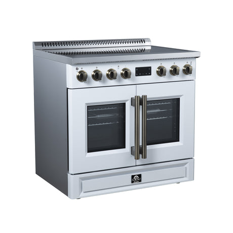 Torino French Door 36 Inch Induction Range with Air Fryer, Air Sous Vide & True Convection, Dual Broiler, White