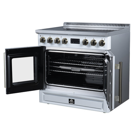 Torino French Door 36 Inch Induction Range with Air Fryer, Air Sous Vide & True Convection, Dual Broiler, White