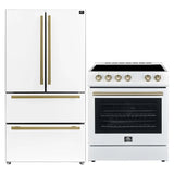 FORNO Premium 2 Pieces Kitchen Bundle - Leonardo Espresso 30-Inch White Electric Range, Moena Espresso 36-Inch White French Door Refrigerator