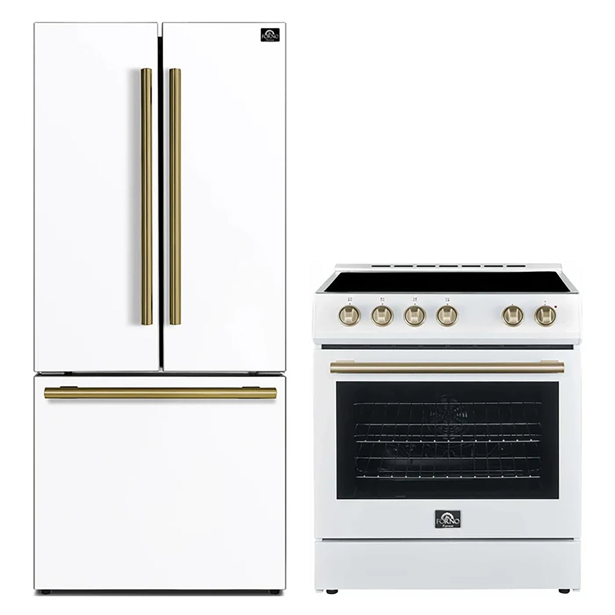 Forno 2-Piece Appliance Package - 30-Inch Electric Range and 30-Inch Refrigerator in White with Stainless Steel Handle (FBDL-003-11US)