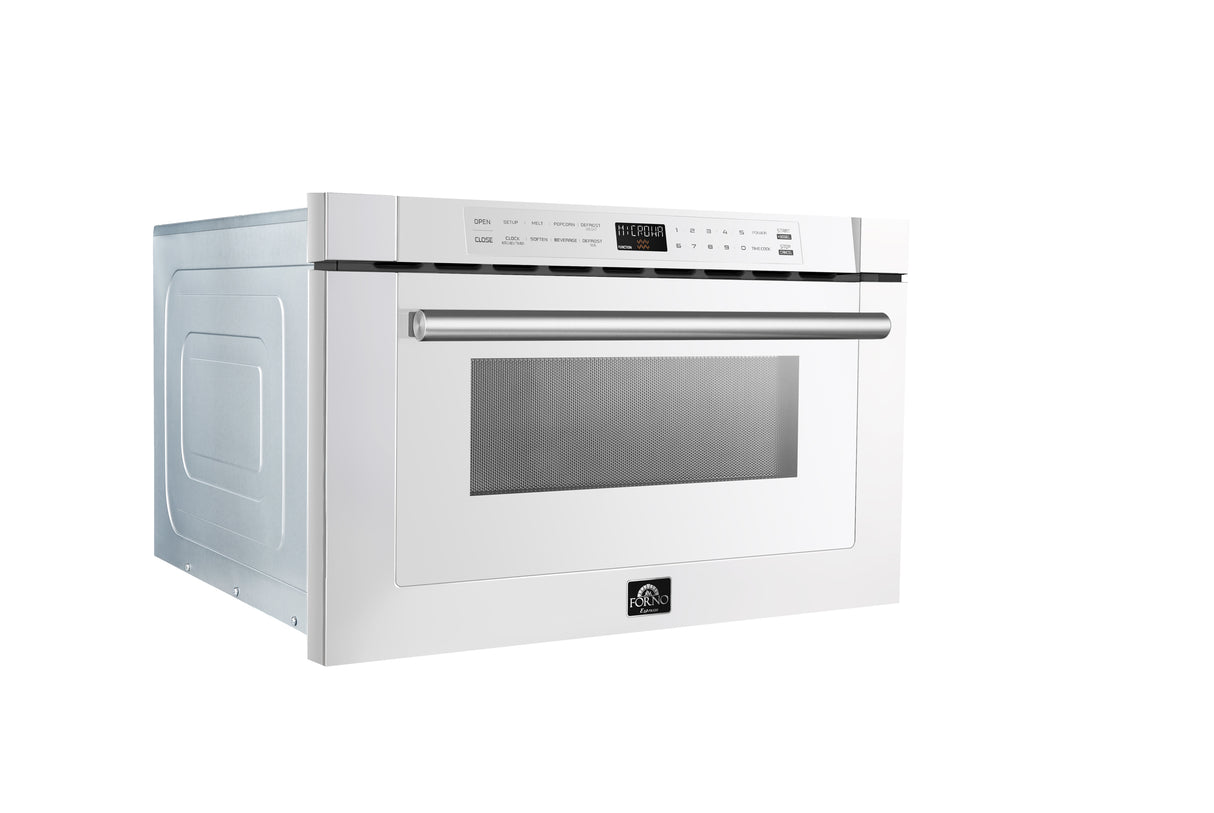 Forno Capoliveri Espresso 24-Inch Microwave Drawer, White, 1.2 cu.ft, 1500 Watts, Built-In, Touch Control LCD Display, Auto-Touch Open/Close, 11 Power Levels, Sensor Cooking