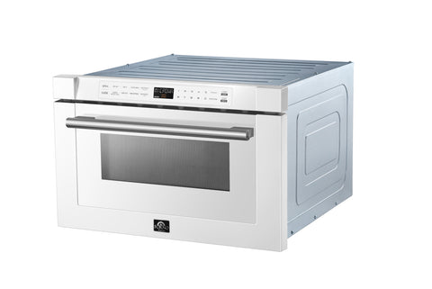 Forno Capoliveri Espresso 24-Inch Microwave Drawer, White, 1.2 cu.ft, 1500 Watts, Built-In, Touch Control LCD Display, Auto-Touch Open/Close, 11 Power Levels, Sensor Cooking