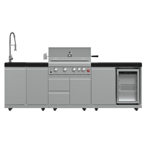 FORNO Bulnes 30-Inch BBQ, 60,000 BTU, 3 Burners with Sear & Rotisserie Infrared Burners, Stainless Steel Outdoor Kitchen with 1.8 cu.ft. Beverage Center & Black Granite Countertops