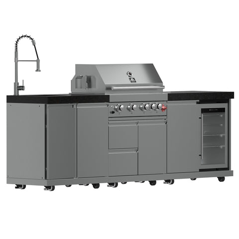 FORNO Bulnes 30-Inch BBQ, 60,000 BTU, 3 Burners with Sear & Rotisserie Infrared Burners, Stainless Steel Outdoor Kitchen with 1.8 cu.ft. Beverage Center & Black Granite Countertops
