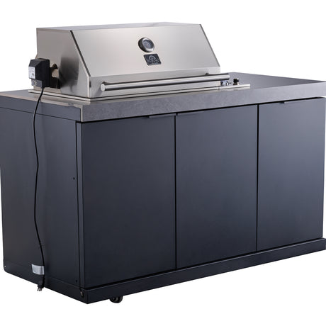 Forno Rimini Outdoor Kitchen 30" BBQ 62,600 BTU, 3 Burners with Sear & Rotisserie, 2.4 cu.ft. Beverage Center, Stainless Steel Sink, Black Cabinets & Gray Sintered Stone Countertop