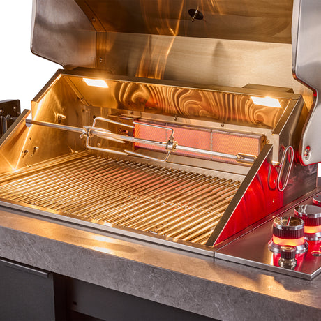 Forno Rimini Outdoor Kitchen 30" BBQ 62,600 BTU, 3 Burners with Sear & Rotisserie, 2.4 cu.ft. Beverage Center, Stainless Steel Sink, Black Cabinets & Gray Sintered Stone Countertop