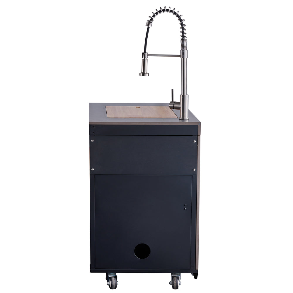 Forno Rimini Outdoor Kitchen 30" BBQ 62,600 BTU, 3 Burners with Sear & Rotisserie, 2.4 cu.ft. Beverage Center, Stainless Steel Sink, Black Cabinets & Gray Sintered Stone Countertop
