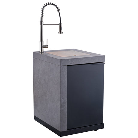 Forno Rimini Outdoor Kitchen 30" BBQ 62,600 BTU, 3 Burners with Sear & Rotisserie, 2.4 cu.ft. Beverage Center, Stainless Steel Sink, Black Cabinets & Gray Sintered Stone Countertop