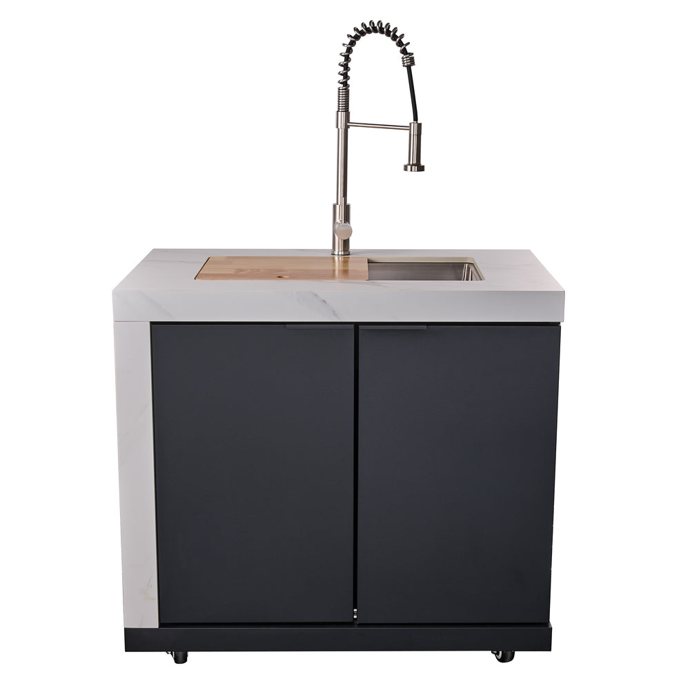 Forno Rimini Outdoor Kitchen: 30" BBQ 62,600 BTU, 4.8 cu.ft. Refrigerators, White Countertops