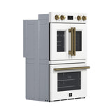 Forno Asti 30-Inch Double Electric Wall Oven with Upper French Doors in White & Antique Brass, 7.36 cu. ft. Dual True Convection, 7,200W, Air Fry, Sous Vide, Self-Clean