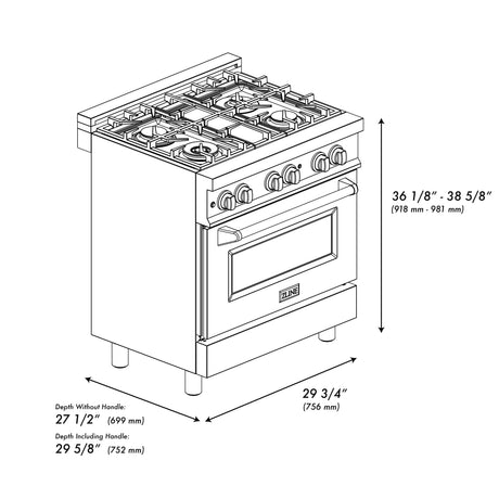 ZLINE 30" 4.0 cu. ft. Electric Oven and Gas Cooktop Dual Fuel Range with Griddle in Stainless Steel (RA-GR-30)
