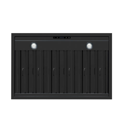 Valente 36" Range Hood in Black with 427 CFM, 3 speeds, Dishwasher safe Baffle filters, LED Lights and Remote Control