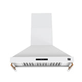 Forno Venezia 48 Inch Wall-Mounted Range Hood in White with Antique Brass Accessories, Touch Controls and Baffle Filters