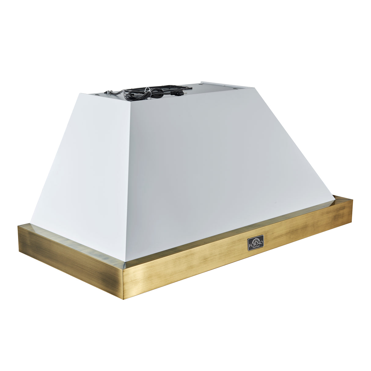 Forno Vittorio 48-Inch Wall Mount Range Hood, White with Antique Brass Trim, 424 CFM Airflow, Dishwasher-Safe Baffle Filters, Remote Control, 3-Speed Fan, Bright LED Lighting