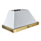 Forno Vittorio 48-Inch Wall Mount Range Hood, White with Antique Brass Trim, 424 CFM Airflow, Dishwasher-Safe Baffle Filters, Remote Control, 3-Speed Fan, Bright LED Lighting